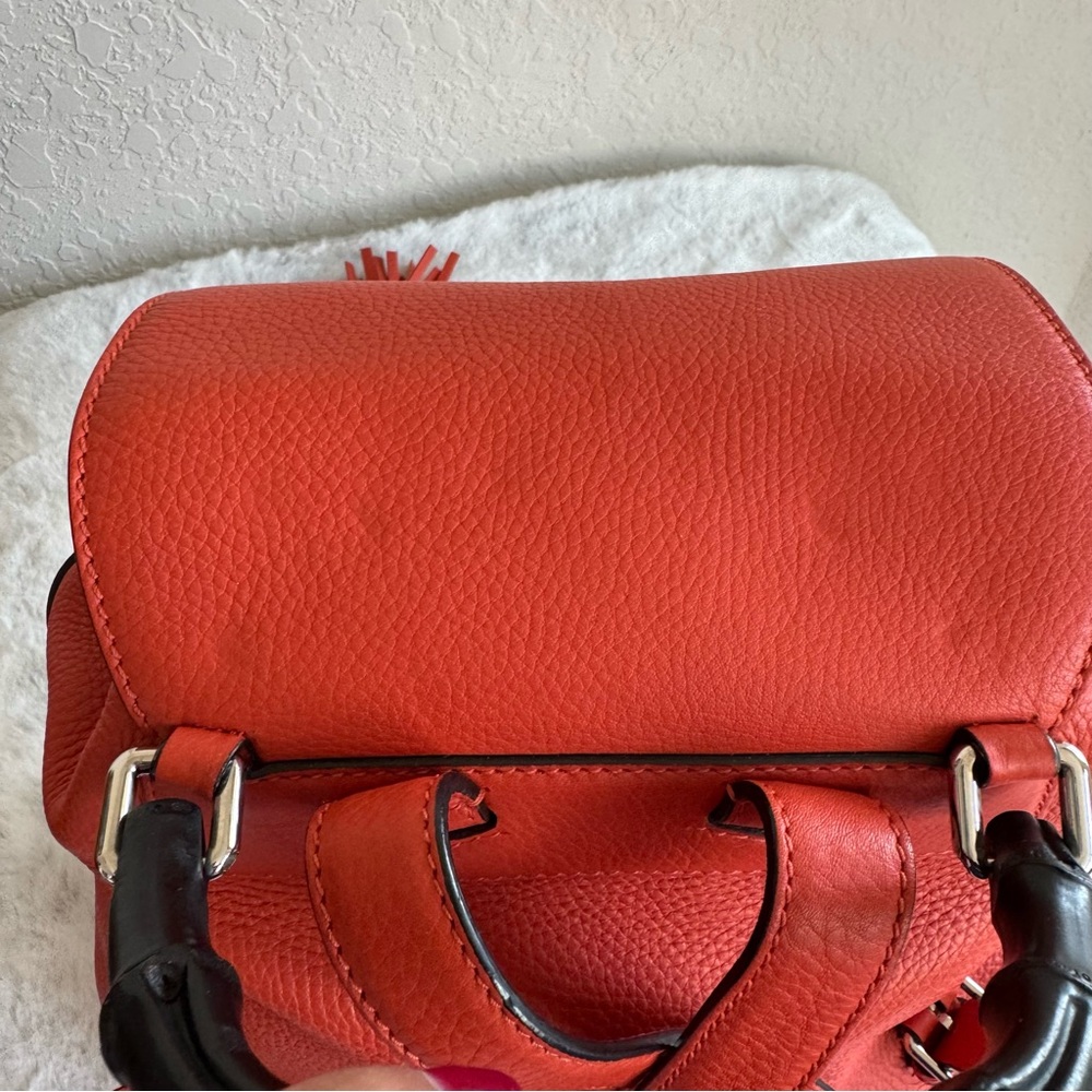 Gucci Vibrant Orange Leather Bamboo Backpack. P0221 - Picture 13 of 17